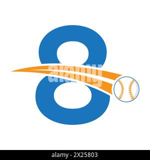 Baseball Logo On Letter 8 Concept With Moving Baseball Symbol. Baseball Sign Stock Vector