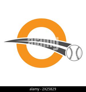 Baseball Logo On Letter O Concept With Moving Baseball Symbol. Baseball Sign Stock Vector