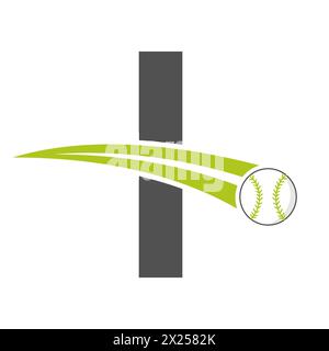 Baseball Logo On Letter I Concept With Moving Baseball Symbol. Baseball Sign Stock Vector