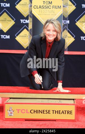 April 19, 2024, Los Angeles, California, USA: LOS ANGELES, CA - APRIL 19, 2024: Jodie Foster at a ceremony honoring Jodie Foster with hand and foot prints at the TCL Chinese Theatre IMAX. (Credit Image: © Nina Prommer/ZUMA Press Wire) EDITORIAL USAGE ONLY! Not for Commercial USAGE! Stock Photo