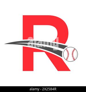 Baseball Logo On Letter R Concept With Moving Baseball Symbol. Baseball Sign Stock Vector