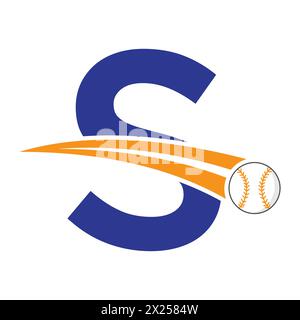 Baseball Logo On Letter S Concept With Moving Baseball Symbol. Baseball Sign Stock Vector