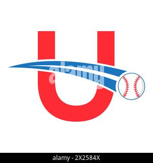 Baseball Logo On Letter U Concept With Moving Baseball Symbol. Baseball Sign Stock Vector