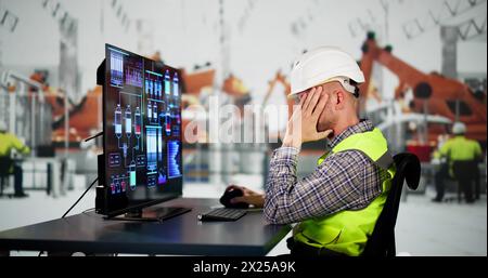 Unhappy Engineer Operator Using SCADA System At Industrial Plant Stock Photo