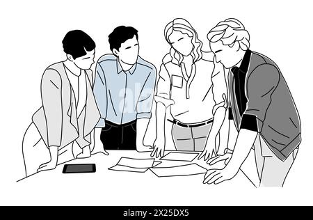 Business people are standing around a table. Stock Vector