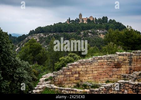 Panoramic view of Ermita de San Cristobal from Ancient iberian village ...