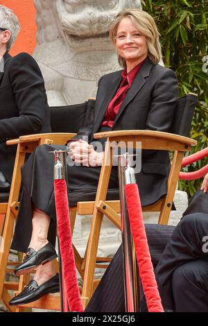 HOLLYWOOD, LOS ANGELES, CALIFORNIA, USA - APRIL 19: Jodie Foster attends the 15th Annual TCM Classic Film Festival 2024 - TCM Hosts Handprint And Footprint Ceremony Honoring Jodie Foster held at the TCL Chinese Theatre IMAX Forecourt on April 19, 2024 in Hollywood, Los Angeles, California, United States. (Photo by Image Press Agency) Credit: Image Press Agency/Alamy Live News Stock Photo