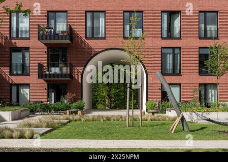 Courtyard with balconies of newly built flats in Hamburg's Pergolenviertel. 1700 rental flats (partly social housing) habe been built by 2023 Stock Photo