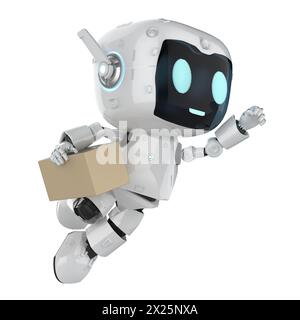 Smart logistic concept with 3d rendering white delivery robot send parcel box Stock Photo