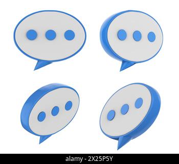3d rendering set of speech bubbles with dot in various angles isolated on white background Stock Photo