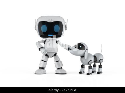 3d rendering cute artificial intelligence personal assistant robot with dog robot Stock Photo