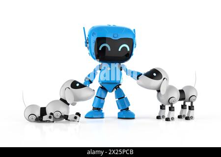 3d rendering cute artificial intelligence personal assistant robot with dog robot Stock Photo