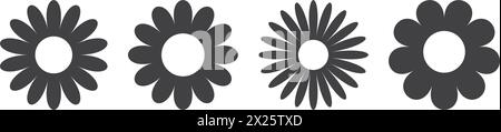 Daisy chamomile icons set in flat style. Flower vector illustration on isolated background. Floral sign business concept. Stock Vector