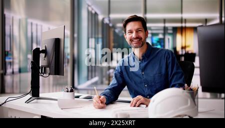 Civil Engineer Drawing Architecture Plan And Construction Design Stock Photo