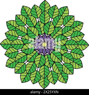 circle of green leaves with a purple flower in the center, perfect for use in web design and graphic design projects Stock Vector