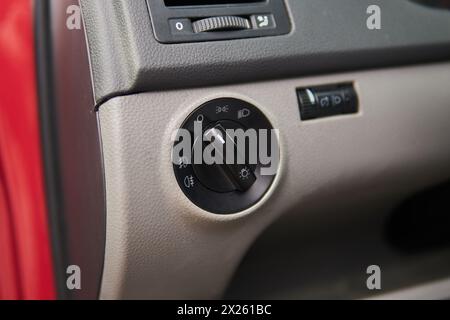 Close-up on the headlight switch control buttons Stock Photo