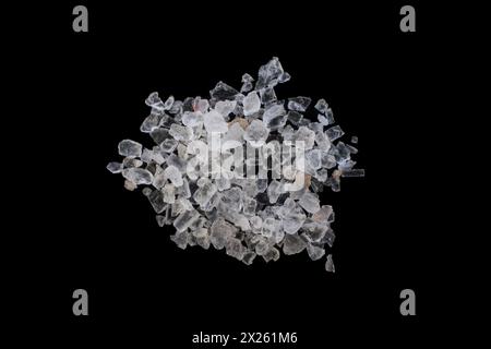 Pile of Himalayan salt pieces from above in close-up detail isolated Stock Photo