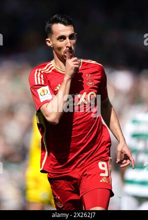 Aberdeen's Bojan Miovski celebrates scoring their first goal of the game during the Scottish Gas Scottish Cup semi-final match at Hampden Park, Glasgow. Picture date: Saturday April 20, 2024. Stock Photo