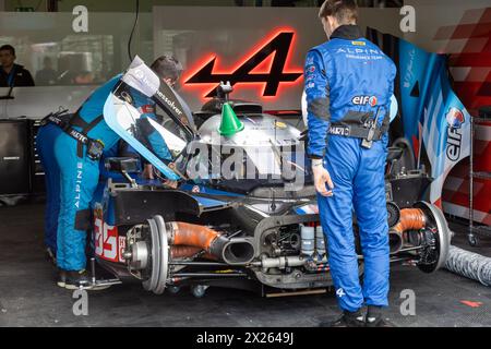 ALPINE ENDURANCE TEAM (FRA), Alpine A424 - Paul-Loup Chatin (FRA), Ferdinand Habsburg-Lothringen (AUT), Charles Milesi (FRA) during the 6 Hours of Imola, 2nd round of the 2024 FIA World Endurance Championship, at International Circuit Enzo and Dino Ferrari, Imola, Italy on April 20, 2024  during  WEC - 6 Hours of Imola Qualifiyng Race, Endurance race in Imola, Italy, April 20 2024 Stock Photo