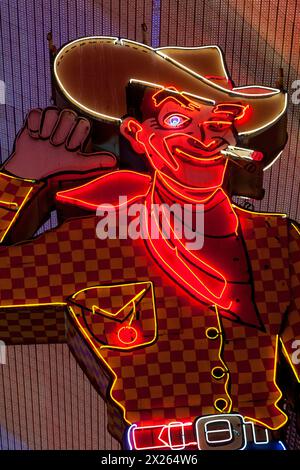 Las Vegas, Nevada.  Fremont Street.  Neon Cowboy Sign. Stock Photo