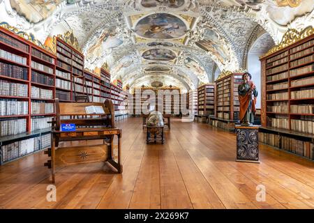 Prague, Czech Republic - July 25, 2024: Medieval Library Stahov Monastory with beautiful painted ceiling in Prague, Czech Republic Stock Photo