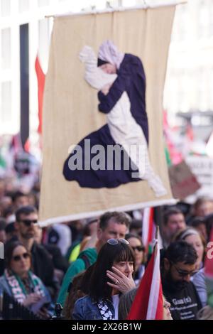 People take part during a national demonstration in support of Palestine march towards Leinster House in Dublin. Picture date: Saturday April 20, 2024. Stock Photo