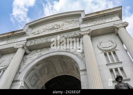 The Pennsylvania State Memorial is a monument that commemorates the Pennsylvania soldiers who fought in the Battle of Gettysburg during the Civil War. Stock Photo