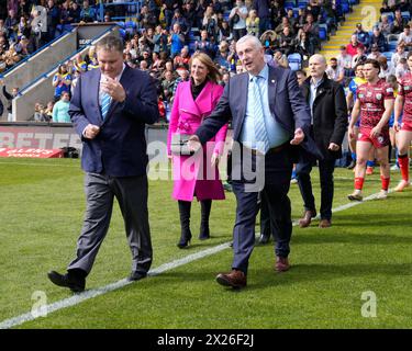 Warrington, UK. 20th Apr, 2024. Sir Lindsay Hoyle leads out the teams with family members to remember former MP Doug Hoyle who died this week during the Betfred Super League Round 8 match Warrington Wolves vs Leigh Leopards at Halliwell Jones Stadium, Warrington, United Kingdom, 20th April 2024 (Photo by Steve Flynn/News Images) in Warrington, United Kingdom on 4/20/2024. (Photo by Steve Flynn/News Images/Sipa USA) Credit: Sipa USA/Alamy Live News Stock Photo