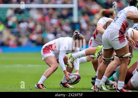 London, UK. 20th Apr, 2024. Twickenham Stadium, London, 20th April 2024: Natasha Hunt (England 9) watches the scrum in the match between England and Ireland in the Women's Six Nations Championships at Twickenham Stadium, London on 20th April 2024 (Claire Jeffrey/SPP) Credit: SPP Sport Press Photo. /Alamy Live News Stock Photo