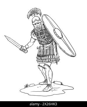 Roman centurion attacking. Historical drawing of a Roman legionnaire Stock Photo