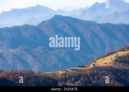 Residential Buildings on the Peak of Haitang Mountain in Shaanxi Province Stock Photo