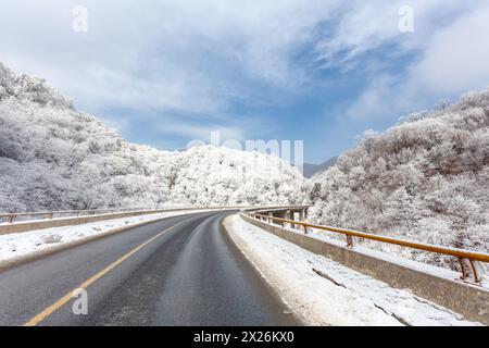 Shaanxi Qinling Snow Highway Stock Photo