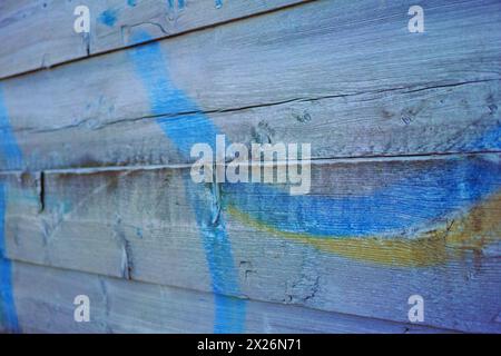 Wallpaper, background and wood texture with paint, architecture and building for strong vignette. Wall, decoration and crack with antique, retro and Stock Photo