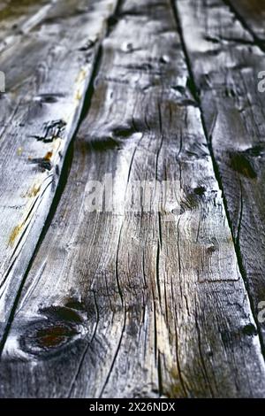 Wallpaper, background and wood texture with grain, architecture and building for strong vignette. Wall, decoration and crack with antique, retro and Stock Photo
