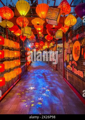 Night view of Chengdu Jinjiang East Gate Wharf Stock Photo