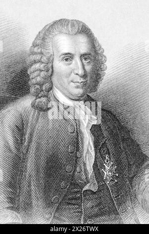 Monochrome portrait of Carl Linnaeus, Carolus Linnæus [1707-1778], the father of modern taxonomy & binomial nomenclature. See Notes. Stock Photo