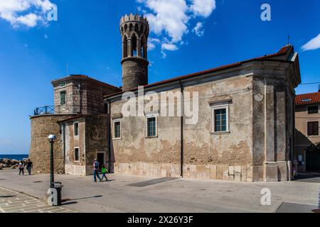 Church of St Clement or Mary Health to avert the plague, 13th century, harbour town of Piran on the Adriatic coast with Venetian flair, Slovenia Stock Photo
