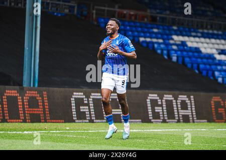 Oldham Athletic's Mike Fondop celebrates scoring his side's first goal ...