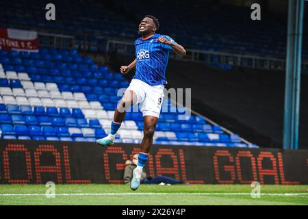 Oldham Athletic's Mike Fondop celebrates scoring his side's first goal ...