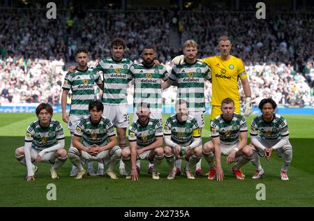 Celtic players, back row from left, Nicolas Kuhn, Matt O'Riley, Cameron Carter-Vickers, Liam Scales and Joe Hart. Front row from left, Kyogo Furuhashi, Yang Hyun-Jun, Greg Taylor, Callum McGregor, Alistair Johnston and Reo Hatate line up before the Scottish Gas Scottish Cup semi-final match at Hampden Park, Glasgow. Picture date: Saturday April 20, 2024. Stock Photo