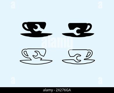 Vector illustration of Icon indicating Coffee Machine Repair. Coffee cup icons outline. Stock Vector
