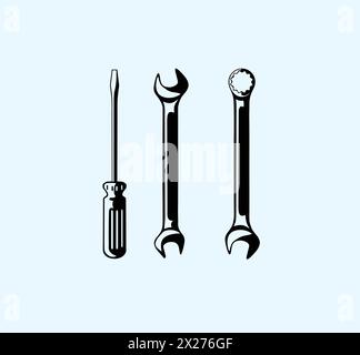 Vector illustration of spanners and screwdrivers. Set of wrenches. Stock Vector