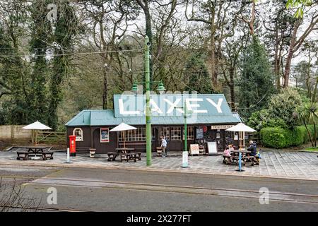 Laxey Isle of Man, cafe and booking office for station of electric tramway. Stock Photo