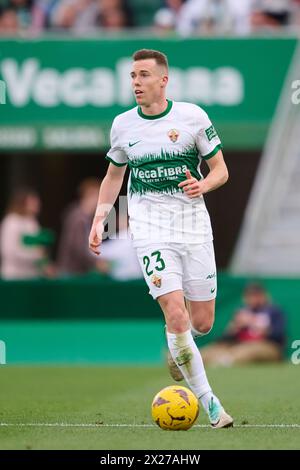 Elche, Spain. 20th Apr, 2024. ELCHE, SPAIN - APRIL 20: Carlos Clerc Left-Back of Elche CF in action during the LaLiga Hypermotion match between Elche CF and Real Sporting de Gijon at Manuel Martinez Valero Stadium, on April 20, 2024 in Elche, Spain. (Photo By Francisco Macia/Photo Players Images) Credit: Magara Press SL/Alamy Live News Stock Photo