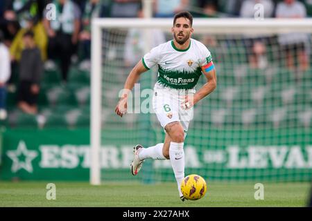 Elche, Spain. 20th Apr, 2024. ELCHE, SPAIN - APRIL 20: Pedro Bigas Centre-Back of Elche CF runs with the ball during the LaLiga Hypermotion match between Elche CF and Real Sporting de Gijon at Manuel Martinez Valero Stadium, on April 20, 2024 in Elche, Spain. (Photo By Francisco Macia/Photo Players Images) Credit: Magara Press SL/Alamy Live News Stock Photo