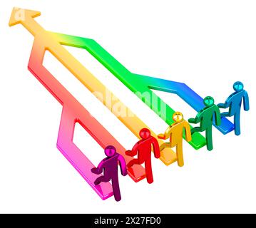 Synergy arrow with stick figures. 3D rendering isolated on white background Stock Photo