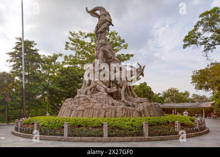 Guangzhou, China - August 16 2018: The Statue of Five Goats in Yuexiu Garden is based on local 'Legend of Five Goats'. Stock Photo