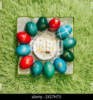Orthodox Easter Tradition: Colored Eggs and Cottage Cheese Stock Photo