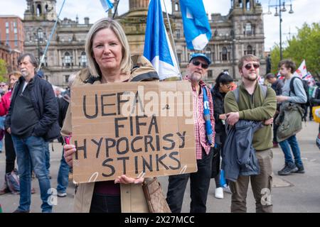 Glasgow, Scotland, UK. 20th Apr, 2024. Believe in Scotland's first ever March and Rally for an Independent Scotland. Supporters marched from Kelvingrove Park to George Square where speakers including Humza Yousaf, First Minister of Scotland addressed the rally. Credit: R.Gass/Alamy Live News Stock Photo