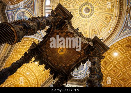Papal altar and main dome inside St Peter's basilica Stock Photo